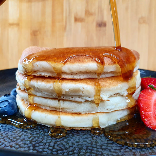 Fluffy Buttermilk Pancakes (Syrup & Berries)